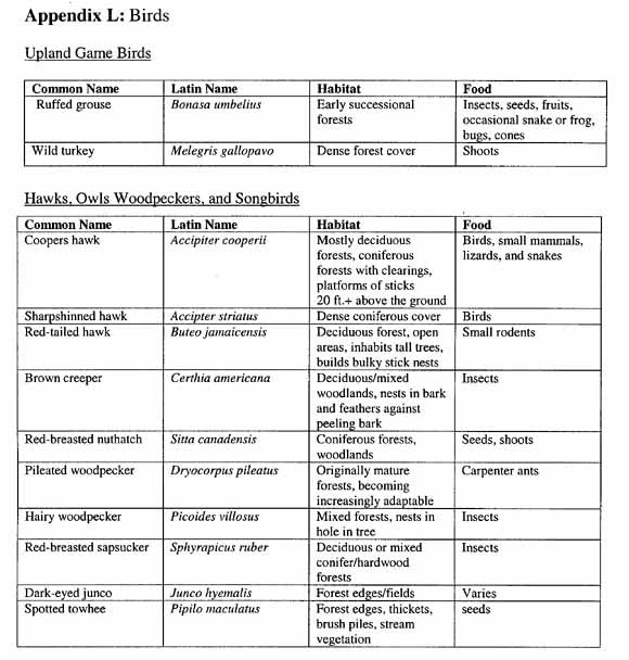 Wildlife Chart: Birds